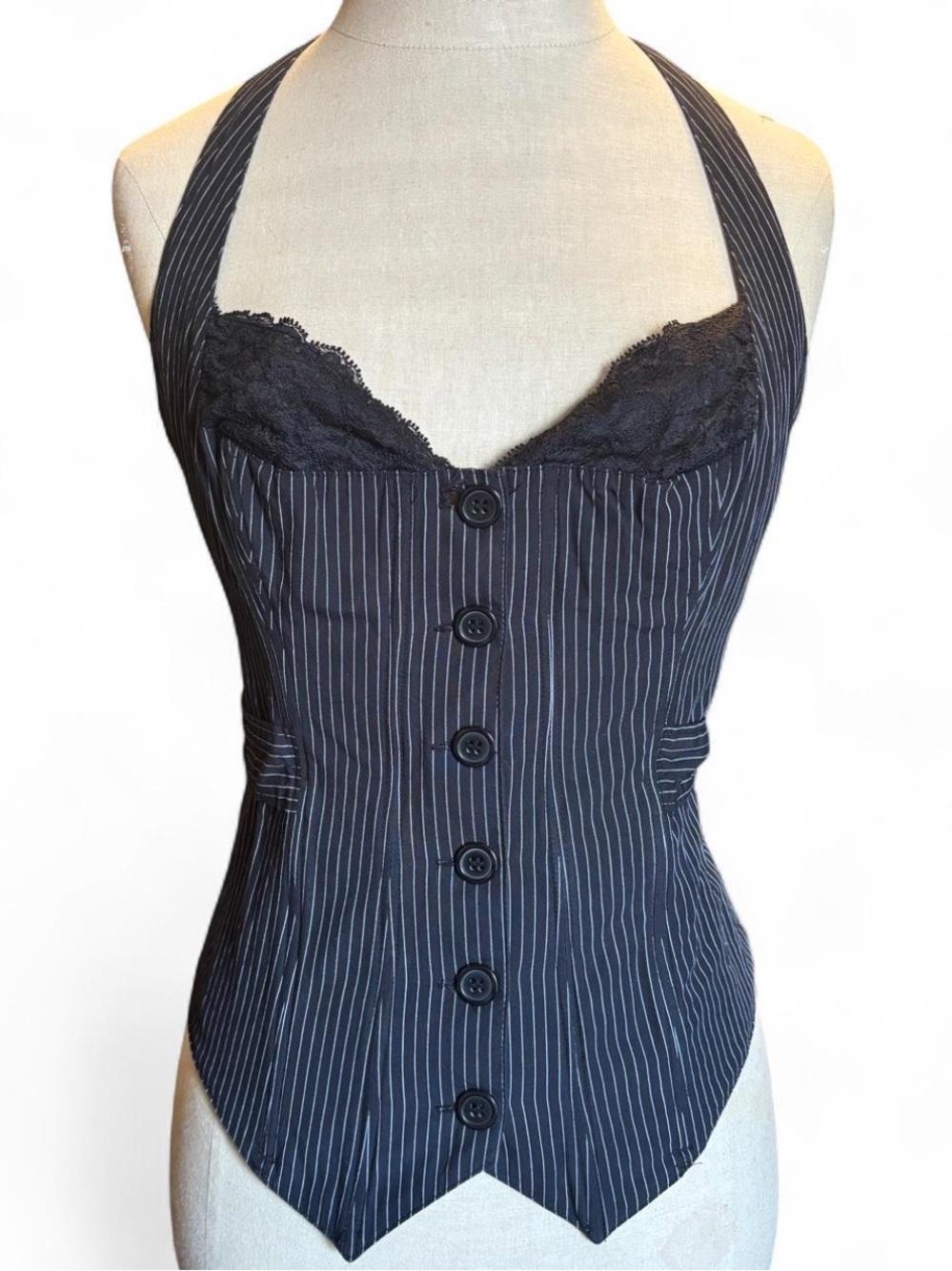 Frederick's of Hollywood Black Pinstripe Corset Top